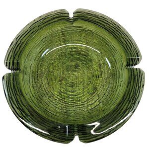 Ash Tray Ashtray Anchor Hocking Soreno Green Ripple Glass Birds Nest Vtg #1